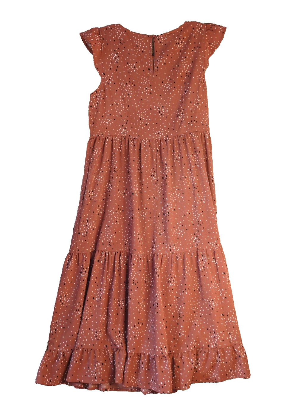 Brannan Maxi Dress Women’s M Beige Rust Dot Ruffle Sleeve Boho Longline